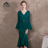 Green Elegant V-Neck Fishtail Evening Dress - FashionByTeresa